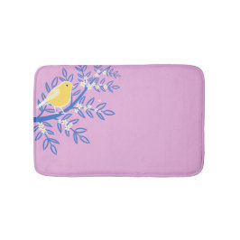 Tapete De Banheiro Pássaro Amarelo Ilustrado em um Fundo Rosa