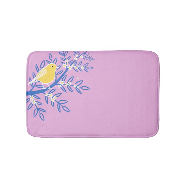 Tapete De Banheiro Pássaro Amarelo Ilustrado em um Fundo Rosa (frente)