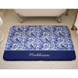 Tapete De Banheiro Pássaro Floral Monograma Chinoiserie Azul