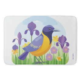 Tapete De Banheiro Pássaro Moderno com Padrão Floral da Flor Íris