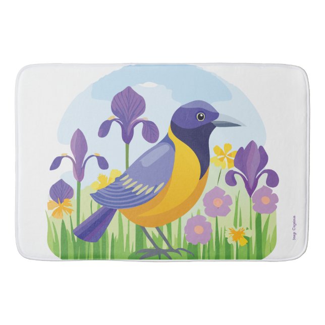 Tapete De Banheiro Pássaro Moderno com Padrão Floral da Flor Íris (Frente)