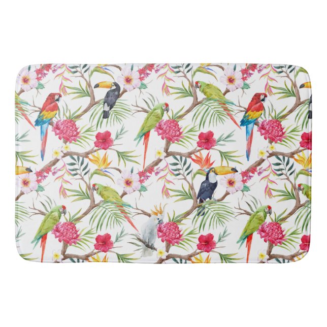 Tapete De Banheiro Pássaros e Flores Tropicais (Frente)
