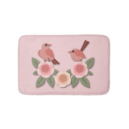 Tapete De Banheiro Pássaros e Rosas de flores, cor-de-rosa,