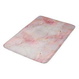 Tapete De Banheiro Pássaros Rosa Dourados