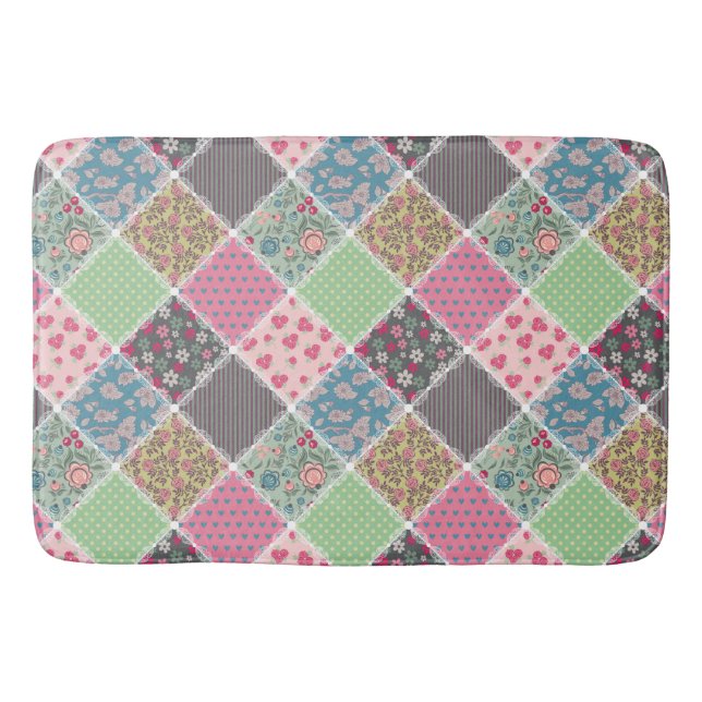 Tapete De Banheiro Pastel Floral Quilt Squares (Frente)