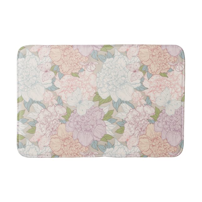Tapete De Banheiro Pastel Peony & Butterfly Fllower Pattern (Frente)