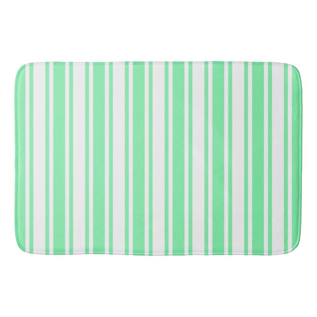 Tapete De Banheiro Pastel verde e tiras doces brancas (Frente)