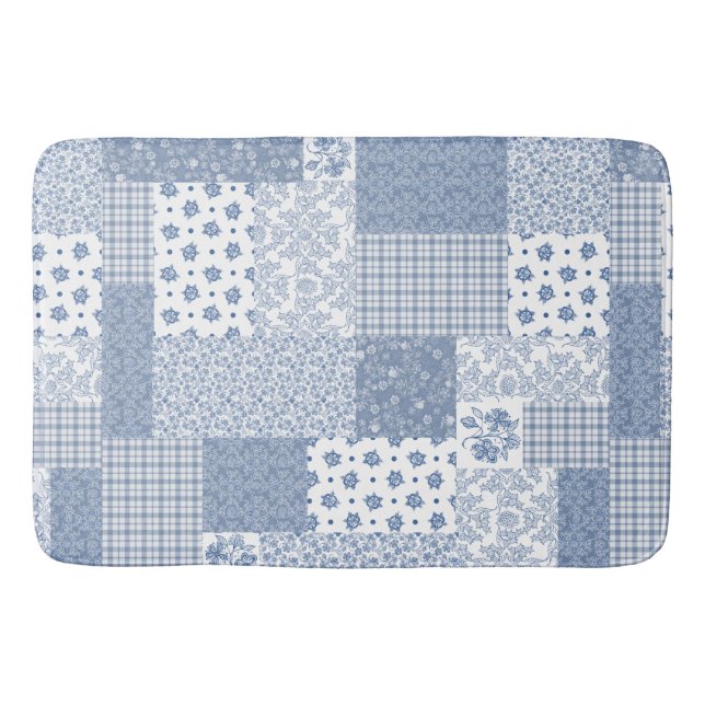 Tapete De Banheiro Patchwork do Indigo Faux Nostálgico Grande Matriz  (Frente)