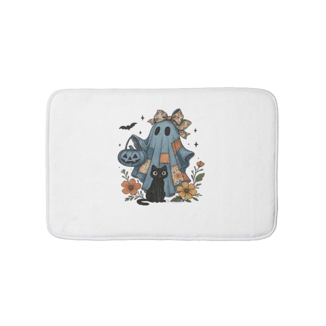 Tapete De Banheiro Patchwork Halloween Ghost black Cat Essential T-Sh (frente)
