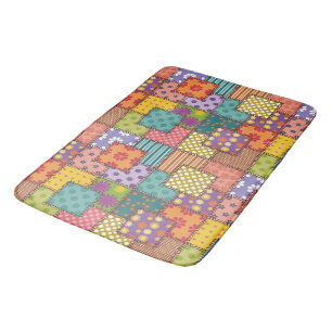 Tapete De Banheiro Patchwork Pattern Flowers Bolinhas Stripe