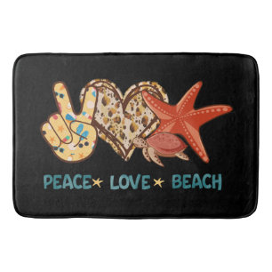 Tapete De Banheiro Paz, Amor, Praia Paz de Mão, Coração, Tartaruga