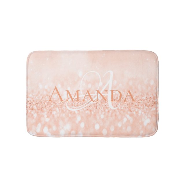 Tapete De Banheiro Peach Coral White Pastel Glitter Nome Monograma (frente)