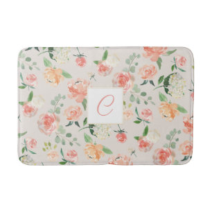 Tapete De Banheiro Peach e Beige Floral com qualquer Monograma