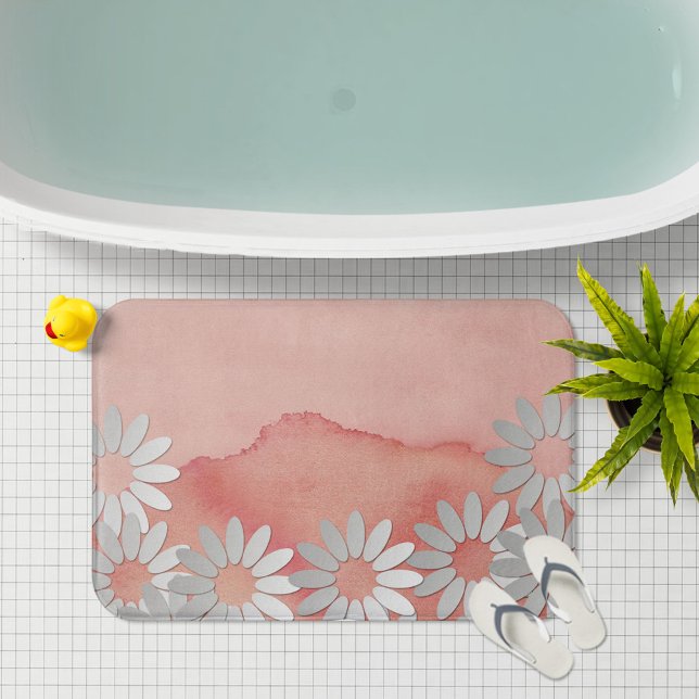 Tapete De Banheiro Peach Watercolor e Flores Brancas (Criador carregado)