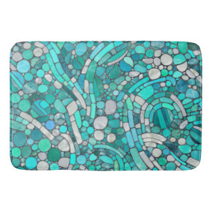 Tapete De Banheiro Pebbles Mosaic Art - Aquamarine e Pérola
