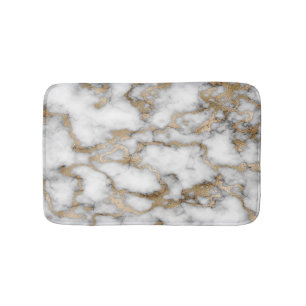 Tapete De Banheiro Pedra Moderna, Padrão de Mármore Dourado Branco