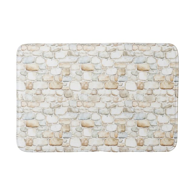 Tapete De Banheiro Pedras Falsas Cinza Branco Creme   (Frente)