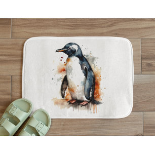 Tapete De Banheiro Pedras Soltas Pinguim De Aquarela