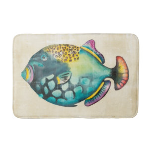 Tapete De Banheiro Peixe de Aquário Azul e Roxo
