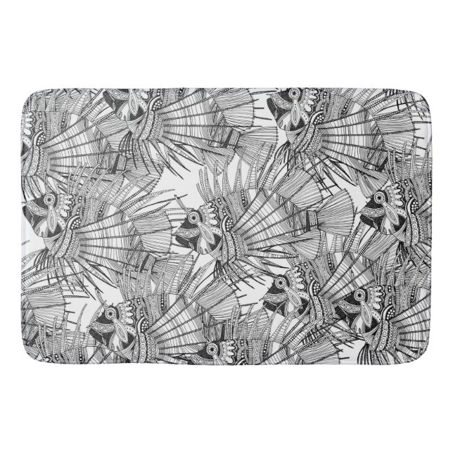 Tapete De Banheiro peixe mirando branco preto (Frente)