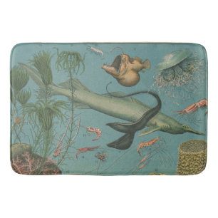 Tapete De Banheiro Peixe oceânico da biologia marinha retrô-vintage