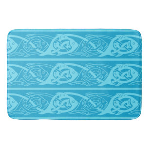 Tapete De Banheiro Peixes de Knotwork Celta em Azul