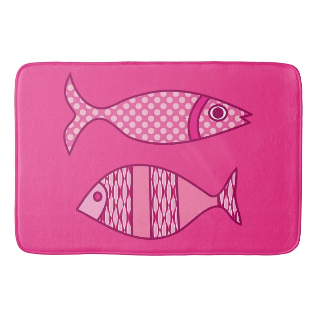 Tapete De Banheiro Peixes Modernos, Fúchsia e Rosas claro (Frente)