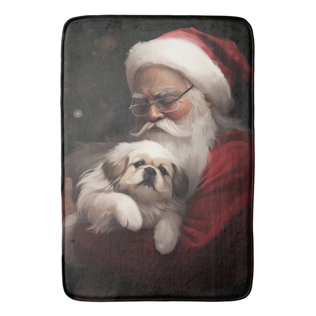 Tapete De Banheiro Pekingese com Papai Noel Natal Festivo (Frente Vertical)