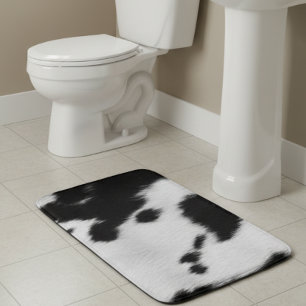 Tapete De Banheiro Peles com pelo de vaca manchas brancas pretas ocid