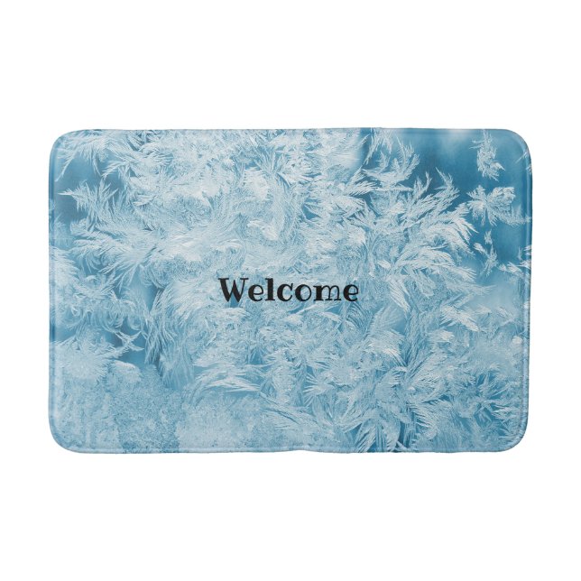 Tapete De Banheiro penas abstrato azuis e flocos de neve (Frente)