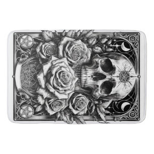 Tapete De Banheiro Pentáculo Crânio de Esqueleto & Rosas Arte Tarot