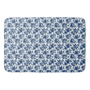 Tapete De Banheiro Pêonias Vintage de Padrão Floral Azul Elegante