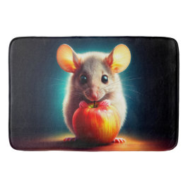 Tapete De Banheiro Pequeno roedor adorável segurando maçã vermelha fe
