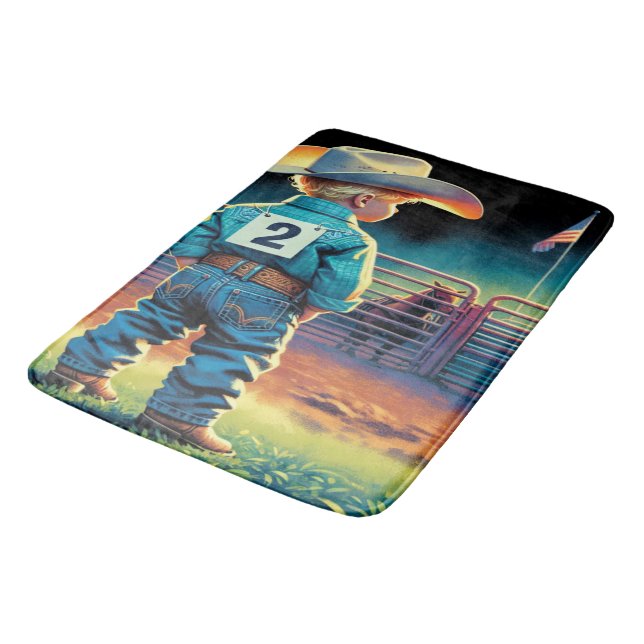 Tapete De Banheiro Pequeno Vaqueiro em Rodeo Fence American Flag Hors (Angulado)