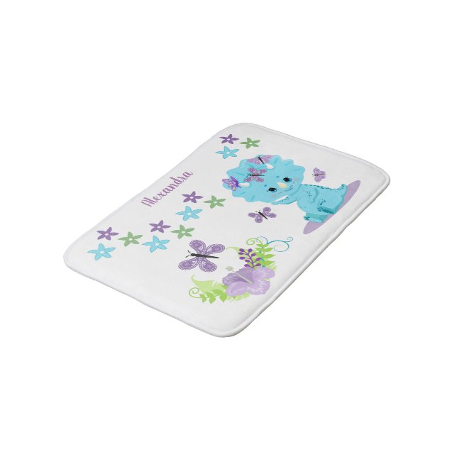 Tapete De Banheiro Personalized Floral Baby Dinosaur (Angulado)
