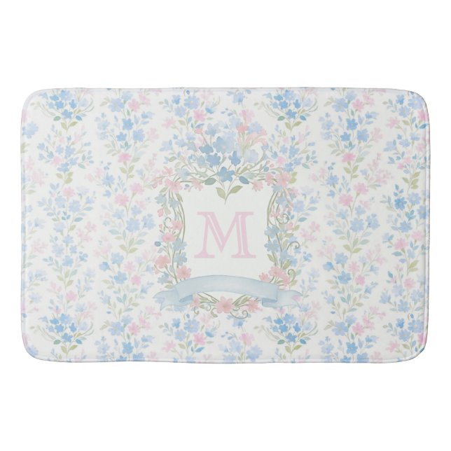 Tapete De Banheiro Personalized Floral Monogram Bath Mat (Frente)