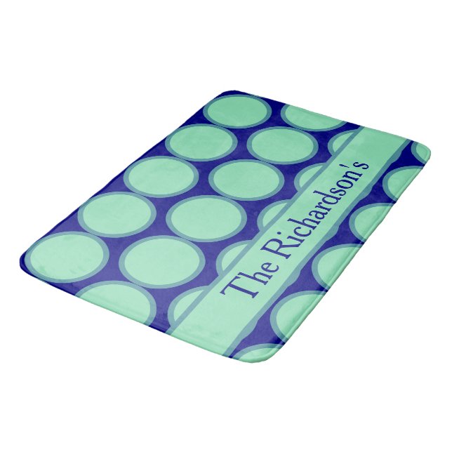 Tapete De Banheiro Personalized Navy Mint Polka Dot Pattern Modern  (Angulado)