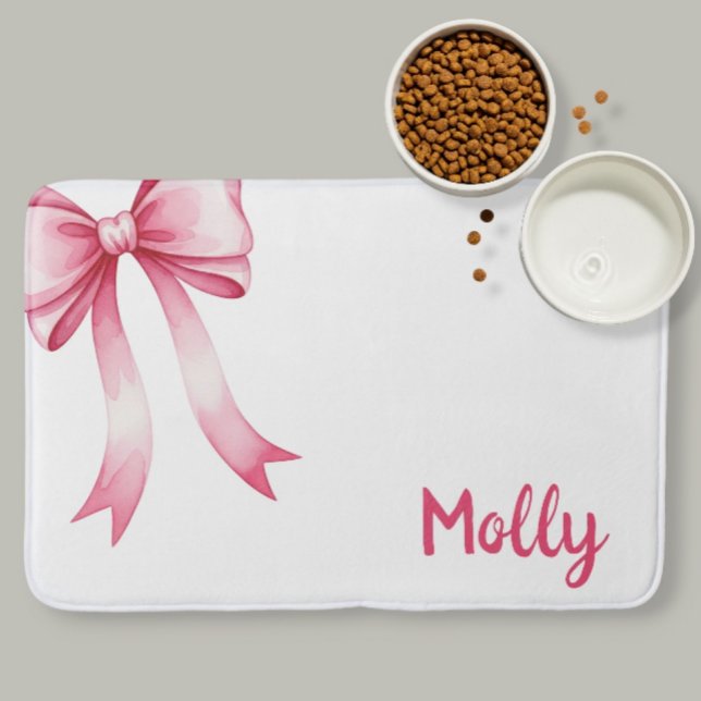Tapete De Banheiro  Personalized pet placemat with bow and name (Criador carregado)