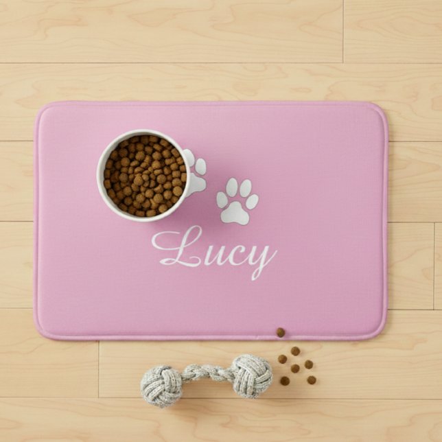 Tapete De Banheiro Personalized Pink Pet Feeding Mat with Name (Criador carregado)