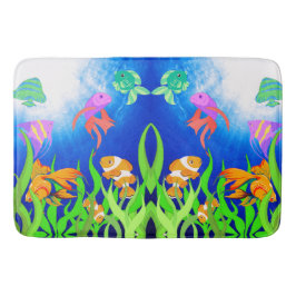 Tapete De Banheiro Pesca Marinha Submarina Azul Vibrante