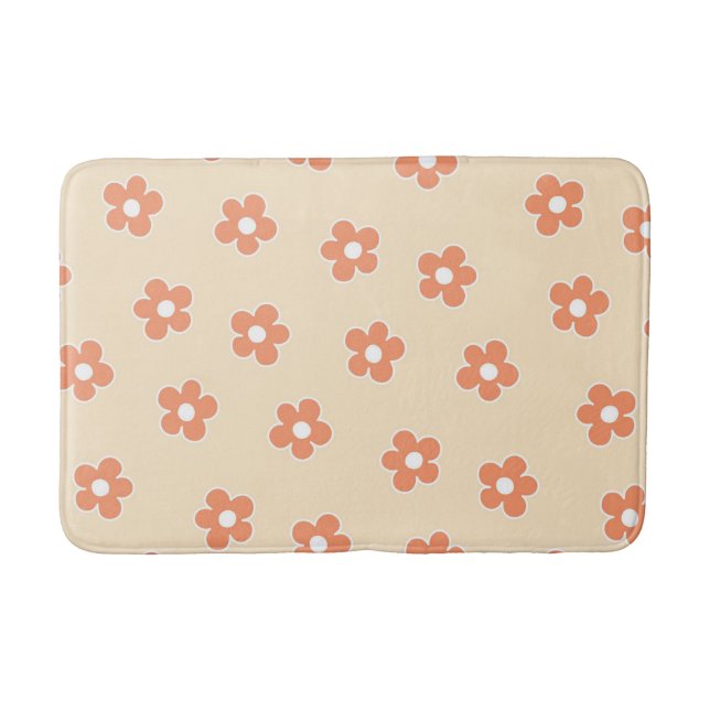 Tapete De Banheiro Pêssego Whimsical E Retro Floral Laranja, Cheerful (Frente)