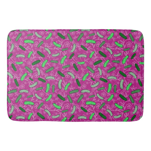 Tapete De Banheiro Picles e Flores Novidade Divertida Rosa Magenta (Frente)