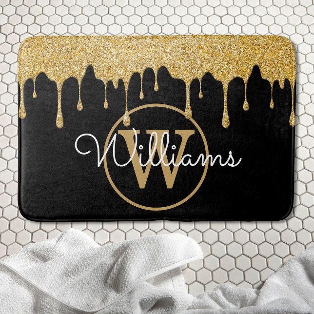 Tapete De Banheiro Pingo de Glitter Dourado Monograma Estilo Moderno  (Criador carregado)