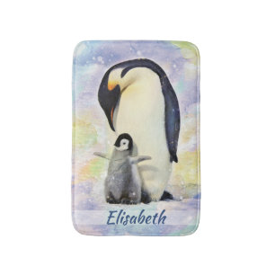 Tapete De Banheiro Pinguim de imperador com a aguarela do pintinho do