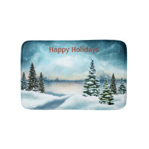 Pinheiros nevados perto de um lago