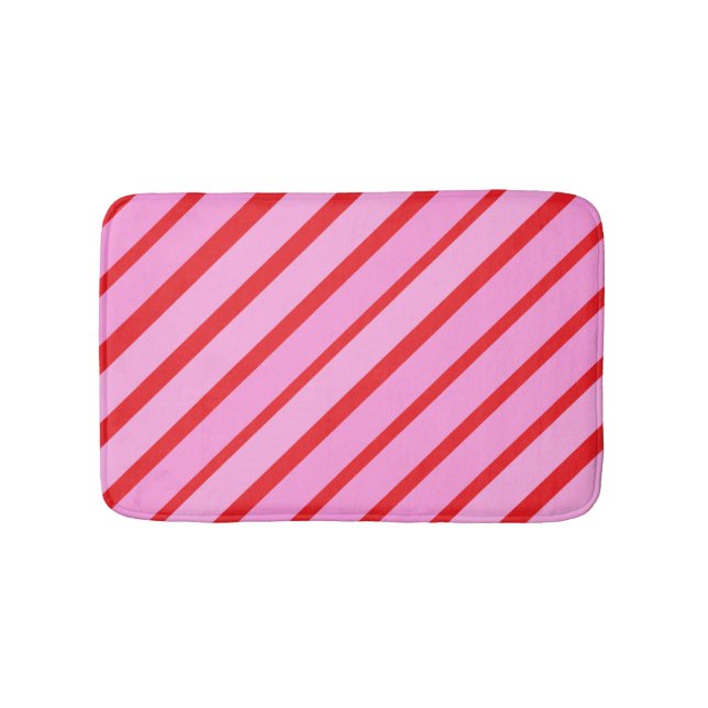 Tapete De Banheiro Pink and Red Diagonal Stripes  (frente)