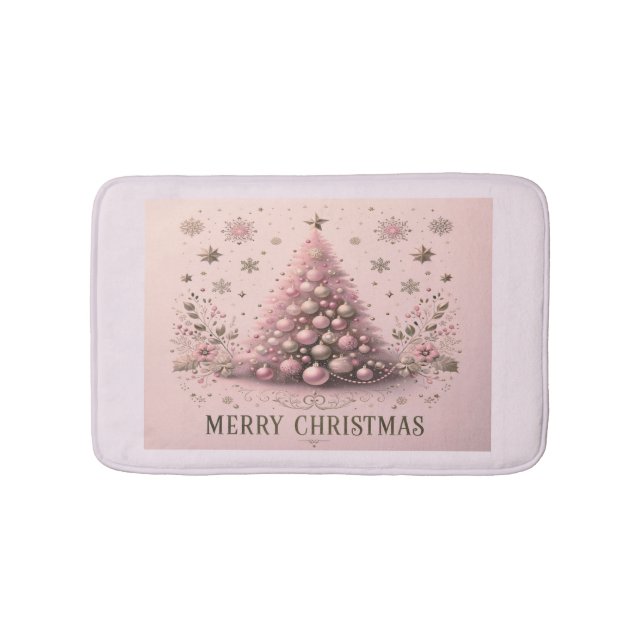 Tapete De Banheiro Pink Christmas Tree Merry Christmas (frente)