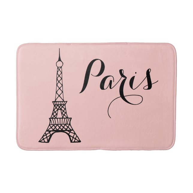Tapete De Banheiro Pink Paris Eiffel Tower Bath Mat Bathroom Rug (Frente)