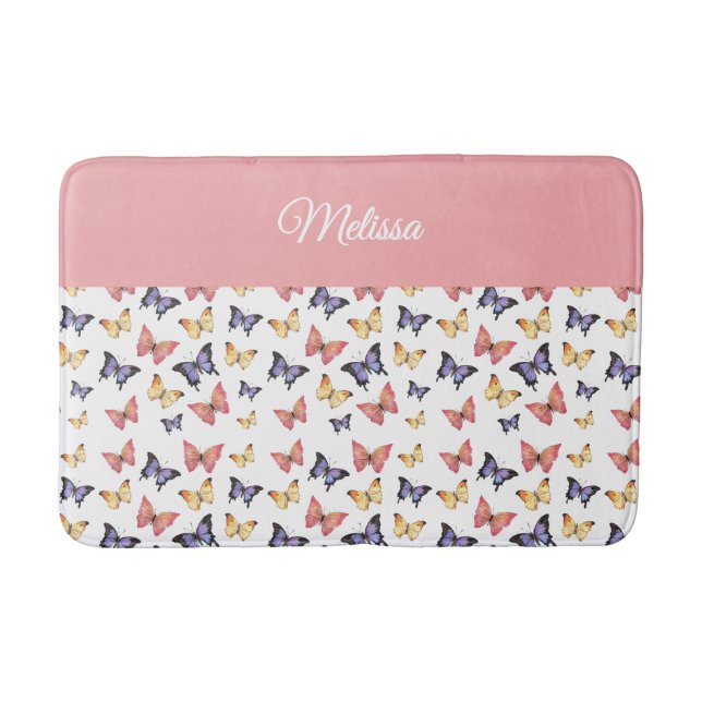 Tapete De Banheiro Pink Purple Butterflies Monogram Name (Frente)