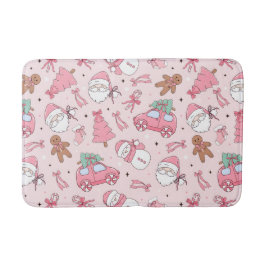 Tapete De Banheiro Pink Santa Christmas Bath Mat